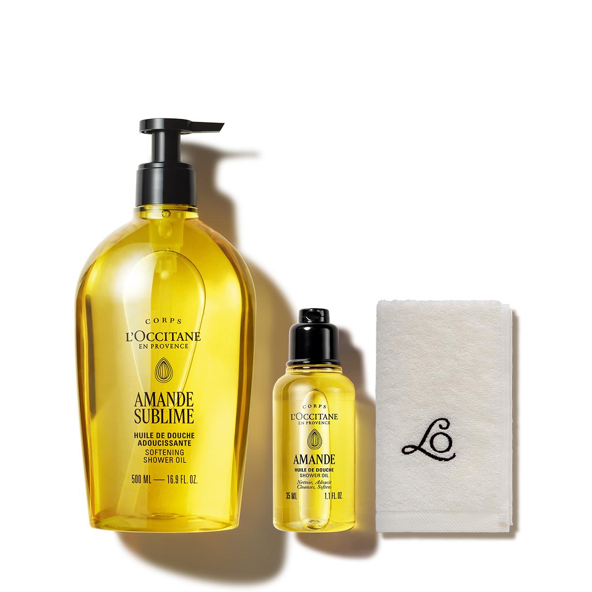 

[L Occitane] Almond Softening Shower Oil 500ml Set (with 35ml Shower Oil + Towel)