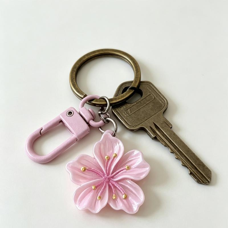 Simulated Key Chain Cherry Blossom Pendant Keyring Romantic Translucent Flower Cherry Blossom Keychain Pendant