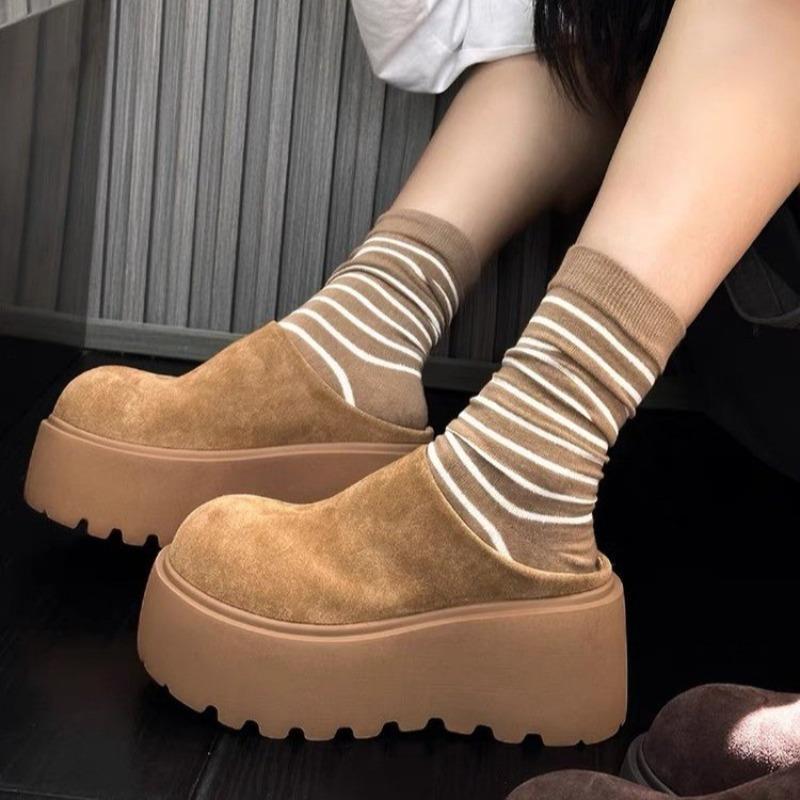 Big Head Bread Shoes Women's New Autumn and Winter Half-pedal Slippers Small Muffin Thick Bottom Increases