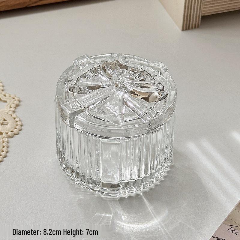 Heart-Shaped Glass Jewelry Box with Bow - European Embossed Retro Decor
