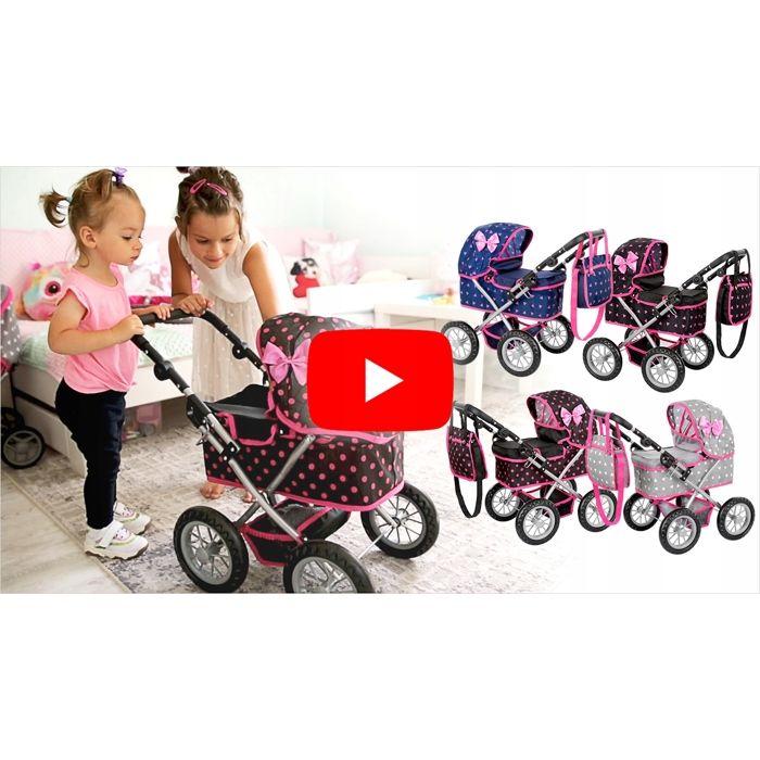 Kinderplay landau pour poupée pliable, anse réglable + sac, roues silencieuses (KP0261T)