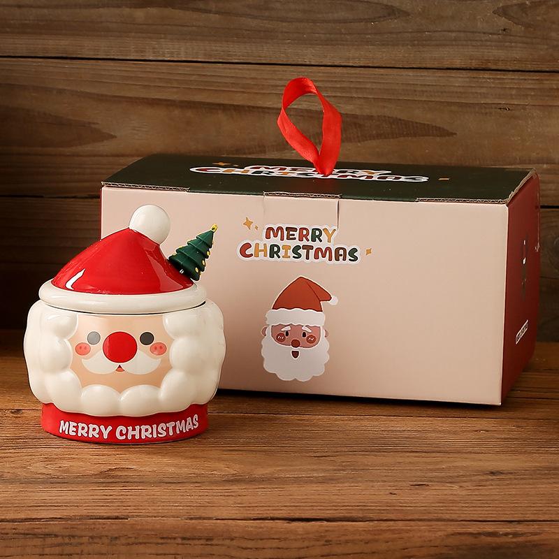 Christmas mug creative Christmas mug Santa with lid spoon cup souvenir water cup gift hand painted