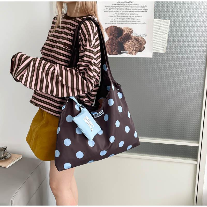 Borsa a Tracolla in Tela a Pois Reversibile Grande Capacità Design con Laccio Casual Coreana Morbida Tendenza Borsa a Spalla da Pendolare Donna