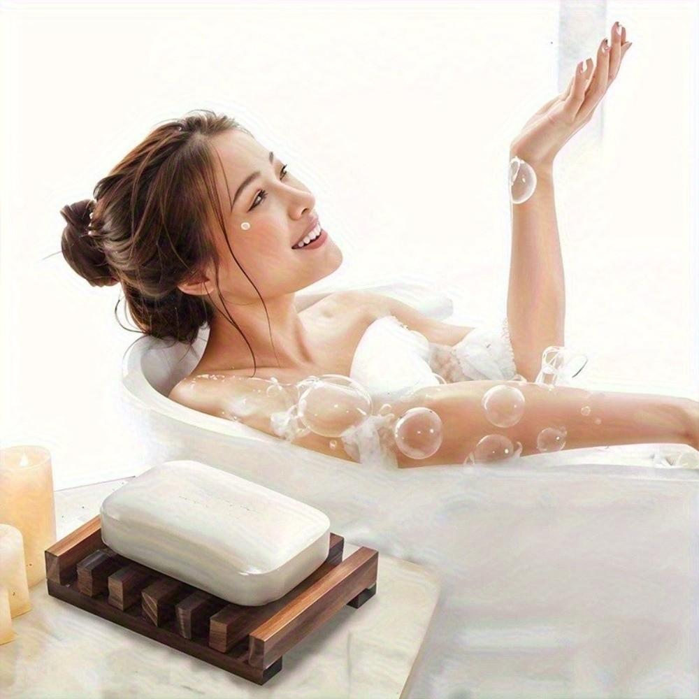 With Self-Draining Wooden Soap Dish Tray Natural Wood Soap Box Storage Rack  Washroom