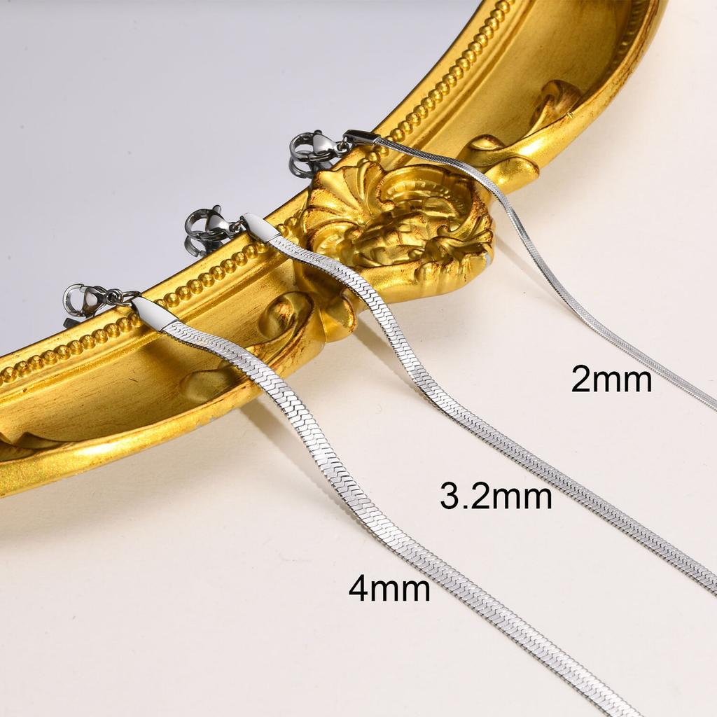 Anlaufgeschütztes Edelstahl Silberfarben Fischgräten Flaches Schlangenketten Armband für Damen Minimalistischer Schmuck