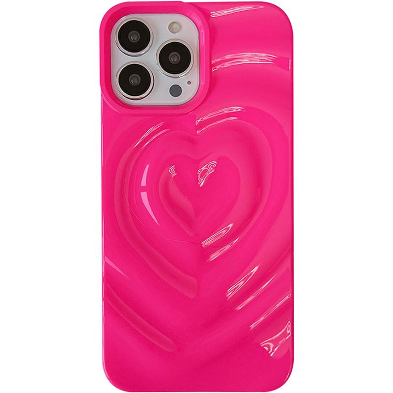 Korea Cute Pink Love Heart Folds Glossy Phone Case For Iphone 14 13 12 11 Pro Max X Xs Xr Lovely Y2k støtsikkert mykt deksel Funda