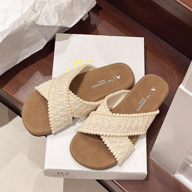 

Women s slippers female summer wear new fairy skirt bohemian sandals vacation flat beach shoes 40 бежевий