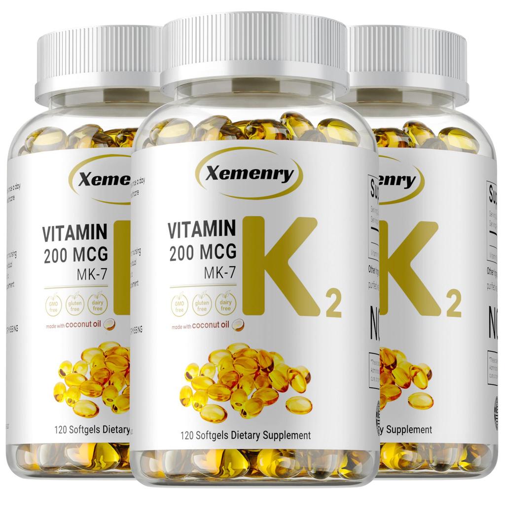 Vitamin K2 Capsules, 200 Mcg, Formulated with Natural Coconut Oil, for Joint Health, Immune Support, and Suitable for Adults.