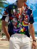 New Men'S Casual Short-Sleeve Shirt Featuring a Group of Bizarre Clowns with Exaggerated And Grotesque Expressions, Perfect for Holiday Parties And