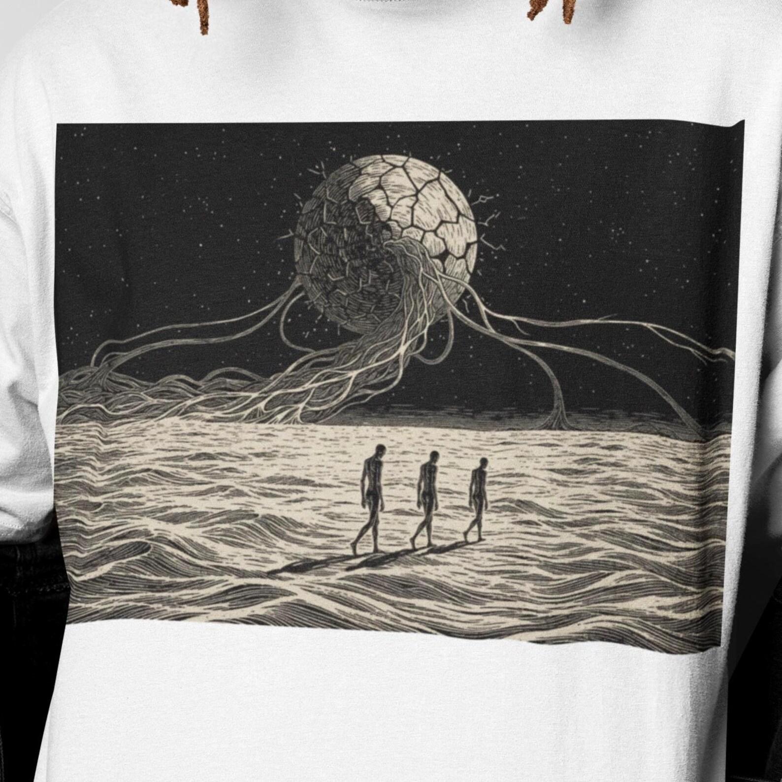 Humanoids Surreal Cosmic Entity Shirt | Dark Existential Fantasy Tee | Trippy Alien Landscape Art | Abstract Sci Fi Graphic | Art Gift L