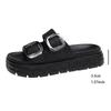 Metal Buckle Decor Flat Sandals Women Plus Size Thick Sole Chunky Platform Slippers 2025 Summer Comfort Non Slip Beach Slides