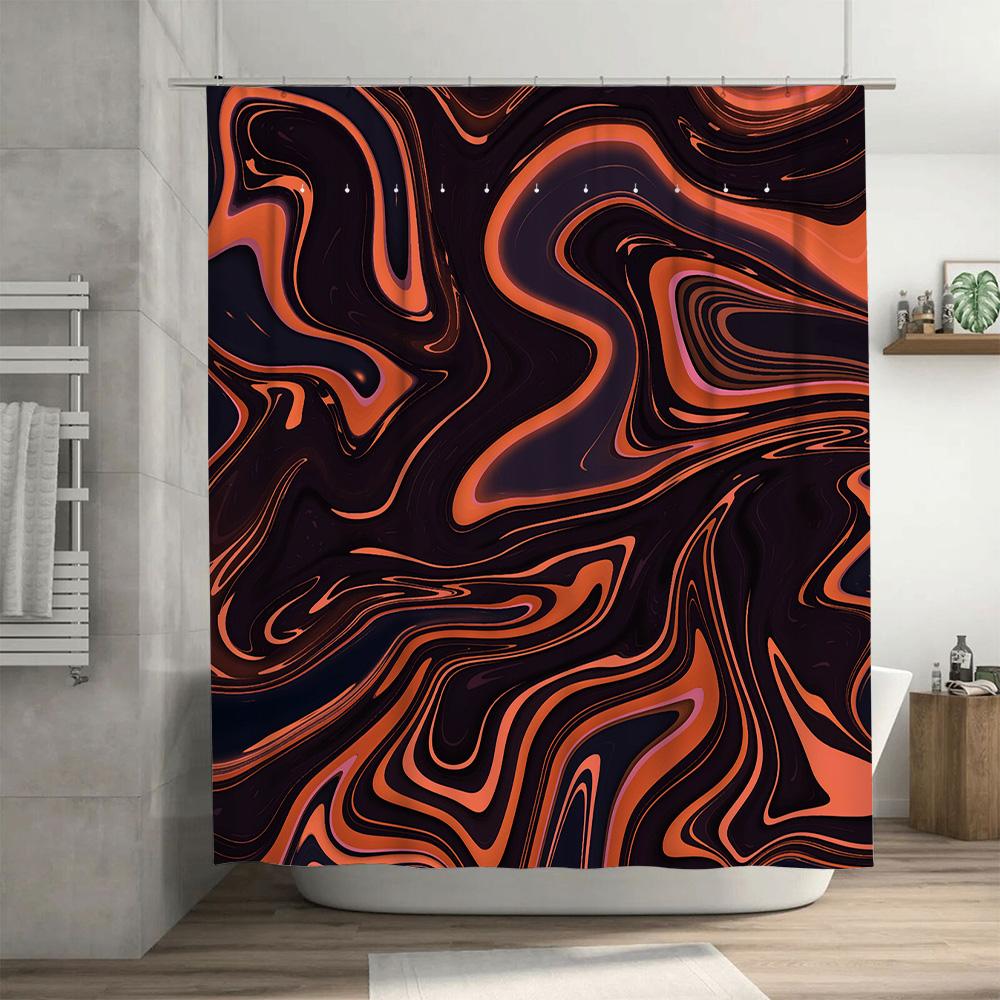 Luxury Abstract Print Shower Curtain Fabric Waterproof Bath Decoration Home Decor Black Orange Swirls Pattern With 3M Adhesive S