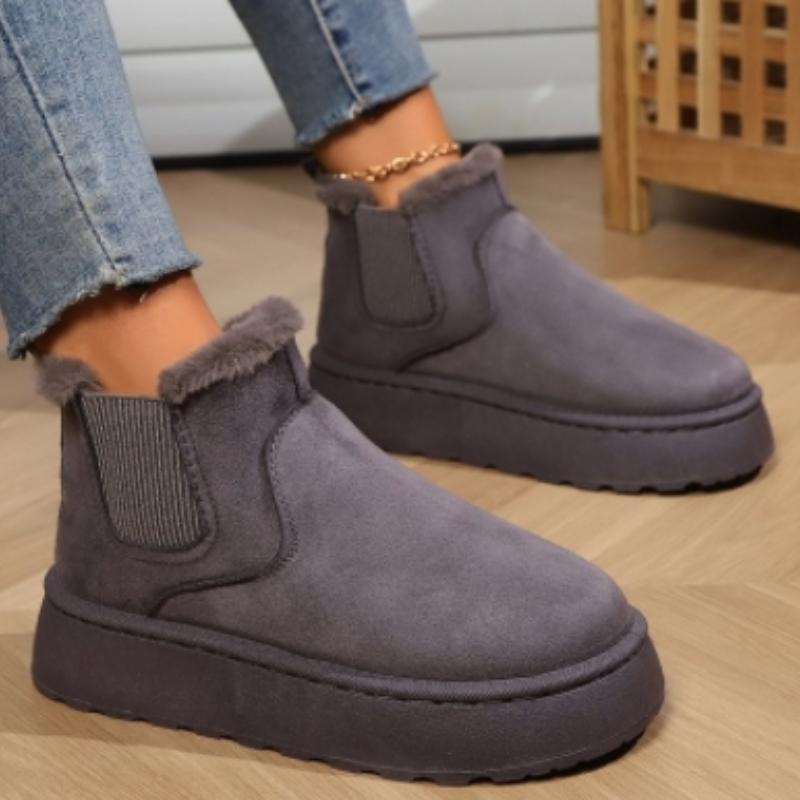 2024 Winter Women Short Plush Warm Snow Boots Casual Shoes  New Suede Fur Chelsea Ankle Boots Flats Platform Ladies Shoes Large Size