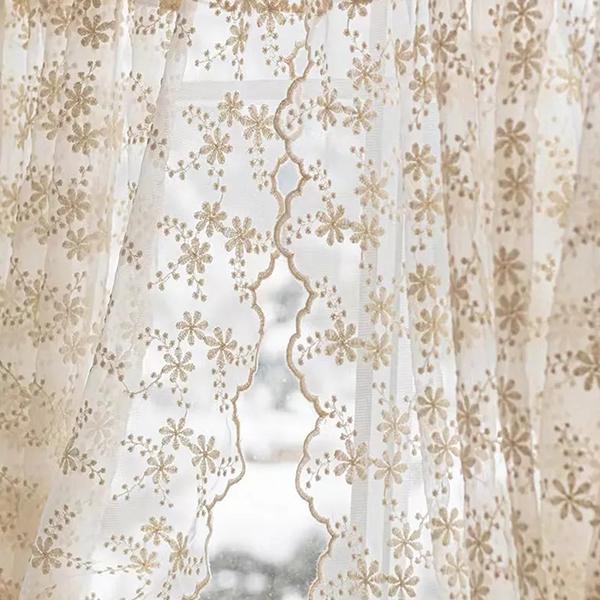 WTEMPO 2 buc. franceză pastorală cremă broderie cortină din dantelă perdea perforată pentru fereastră din dormitor