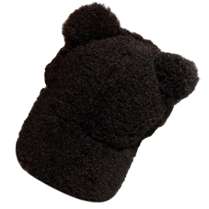 

Cute Bear Ear Decor Plush Baseball Caps Windproof Hat for Christmas Harajuku Adult Outdoor Adjustable Duckbill Caps чорний