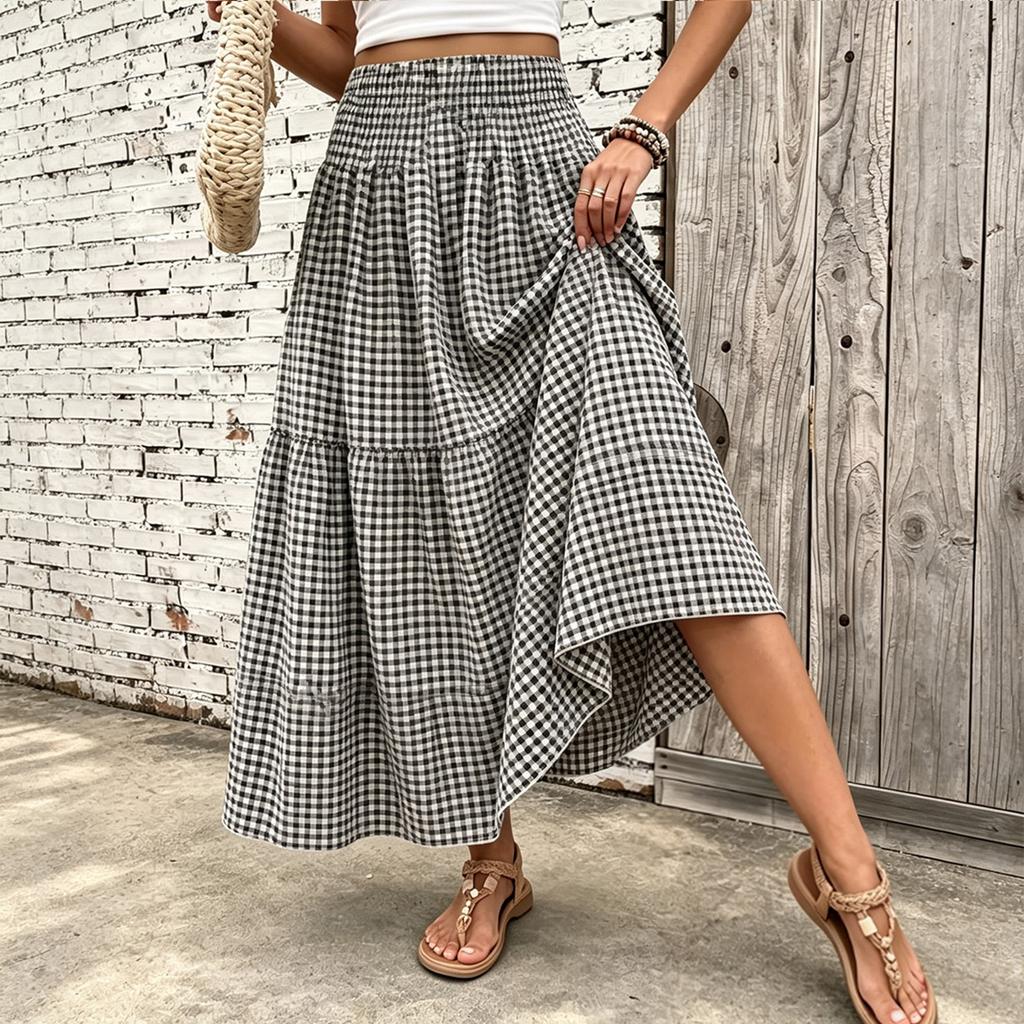 Women's Retro Plaid High-Waist A-Line Casual Skirt for Everyday Wear