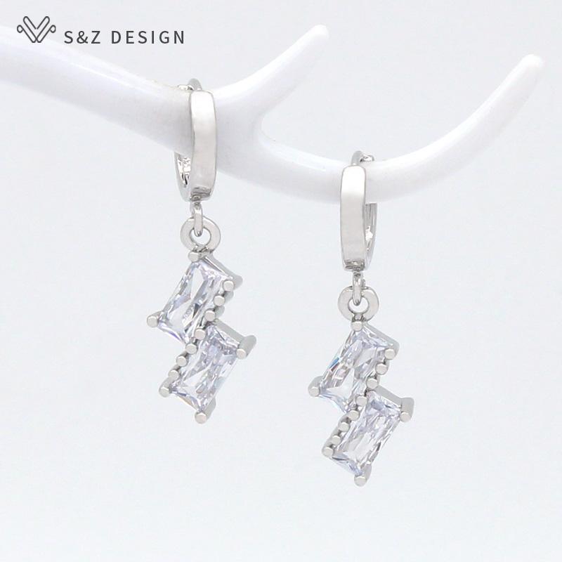 Fashion Simple Square Cubic Zirconia Drop Earrings For Women Wedding Jewelry Korean Girls Trendy Eardrop Unique Gift