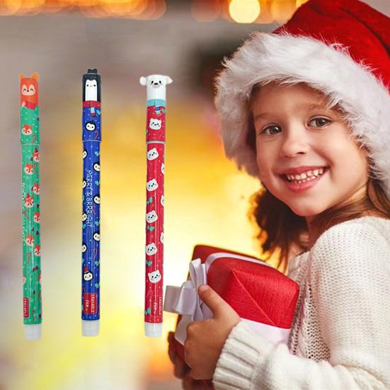 Erasable Pen Set Christmas Theme Pen Santa Reindeer Elf Design Smooth Writing Pens Stationery Supplies for Students Teachers