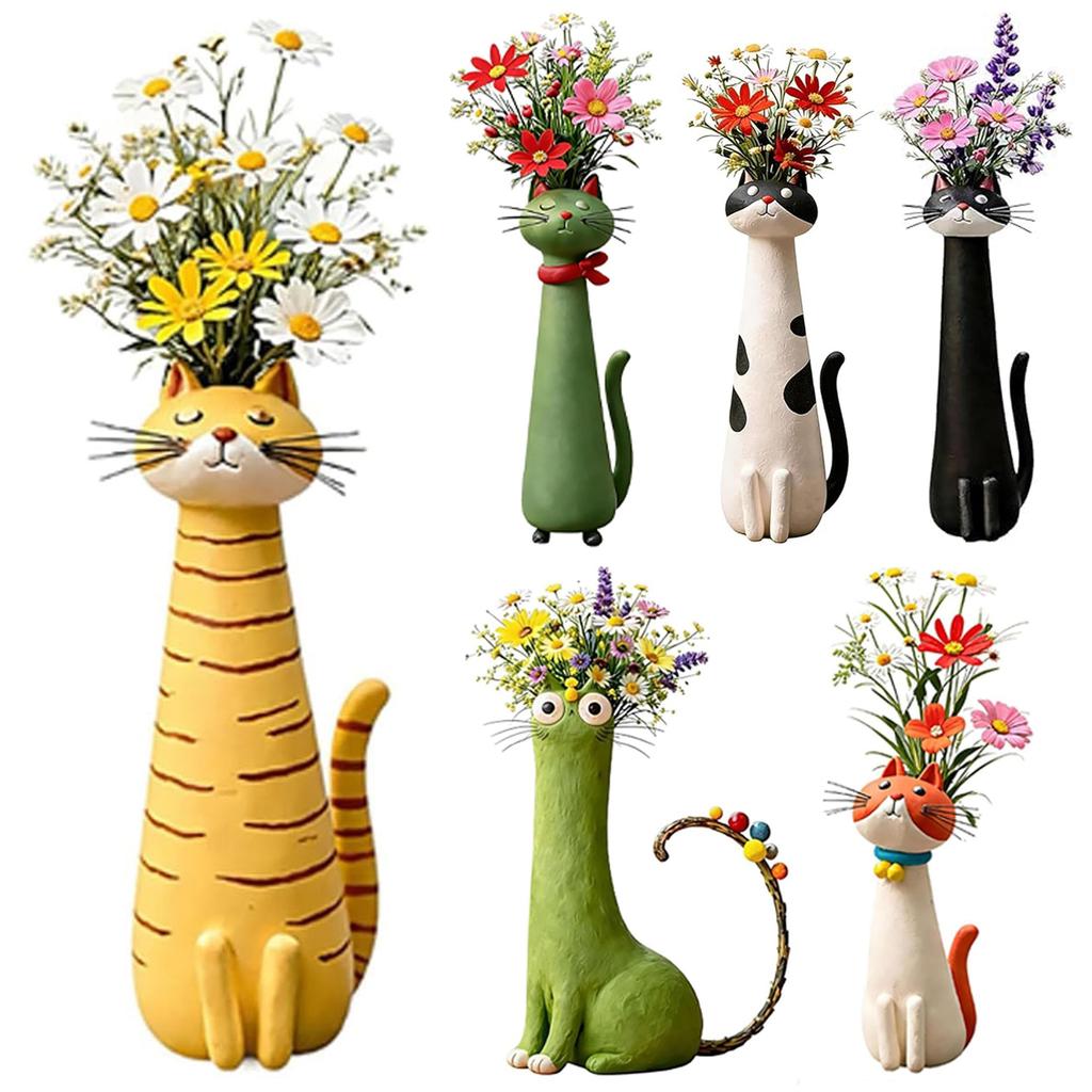 Handcrafted Ceramic Cat Vase Desktop Ornaments Unique Whimsical Cats Vases for Foyer Living Room Fireplace Bedroom Kitchen