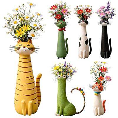 Small Modern Art Vase Desktop Ornaments Creative Cat-shaped Vase for Cat Lovers for Foyer Living Room Fireplace Bedroom Kitchen