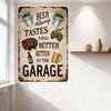 Vintage Beer Garage Metal Tin Sign with Buckets, Barrel, Mug & Hops - Retro Home Man Cave Bar Pub Wall Decor Art Gift