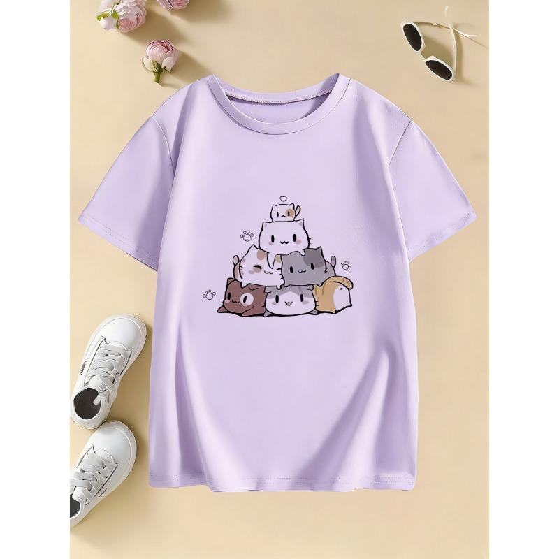 Летние и Весенние Повседневные Топы Милый Кот Эмодзи Забавная Футболка Мультяшная для Детей 100