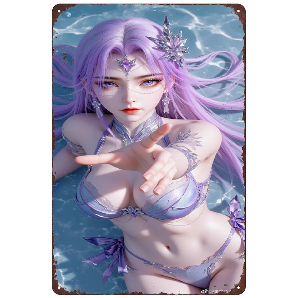 Vintage Retro Metal Tin Sign Yue Liu Fairy from Perfect World Anime Beach Theme Wall Art for Bedroom Bar Game Room Decor