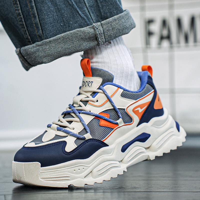 Men's Shoes Fashion Korean Thick Bottom Plate Shoes Outdoor Non-slip Lightweight Comfortable Shock-absorbing Sneakers Casual Breathable Running Shoes