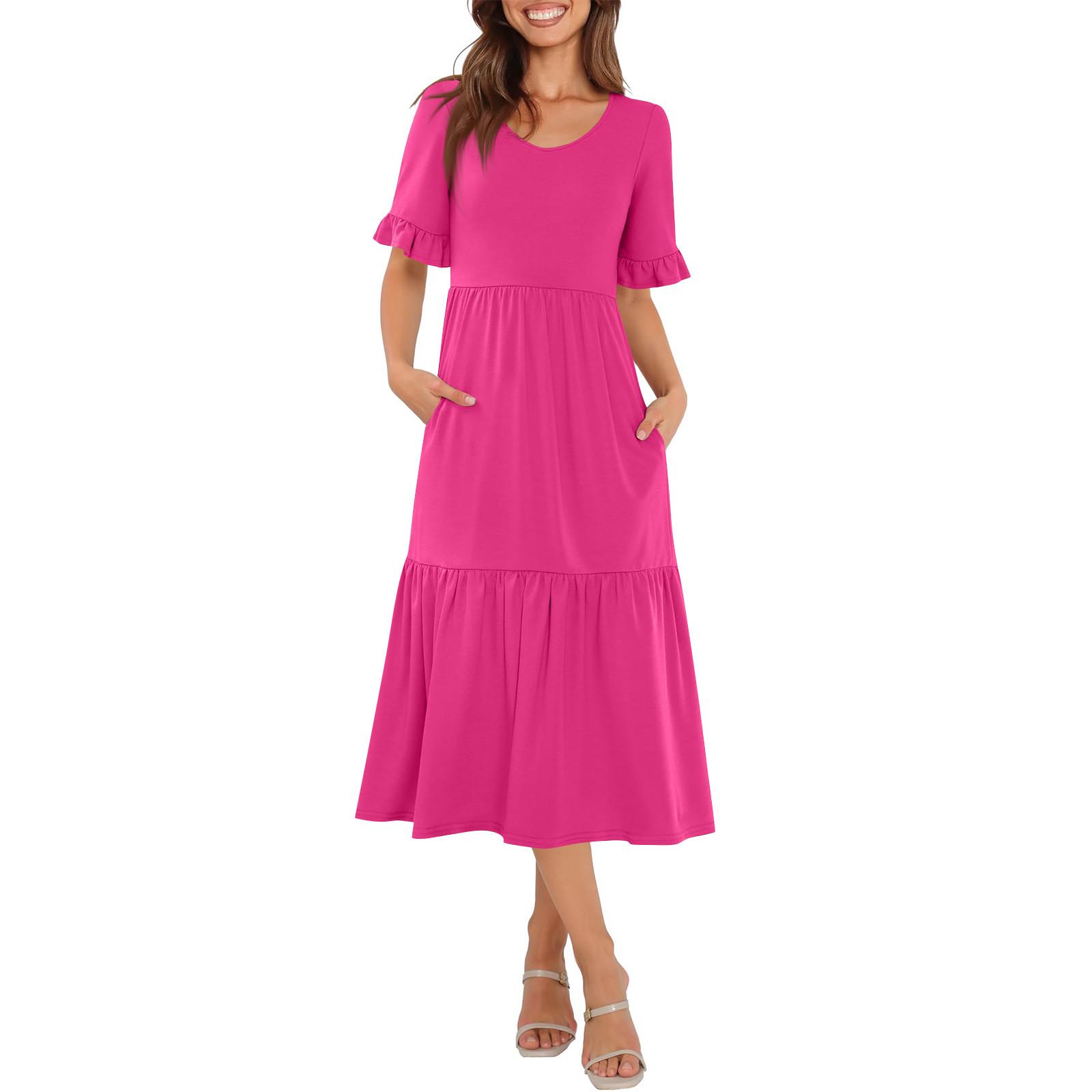 

Женские летние платья Свободные юбки Повседневные платья M розовый