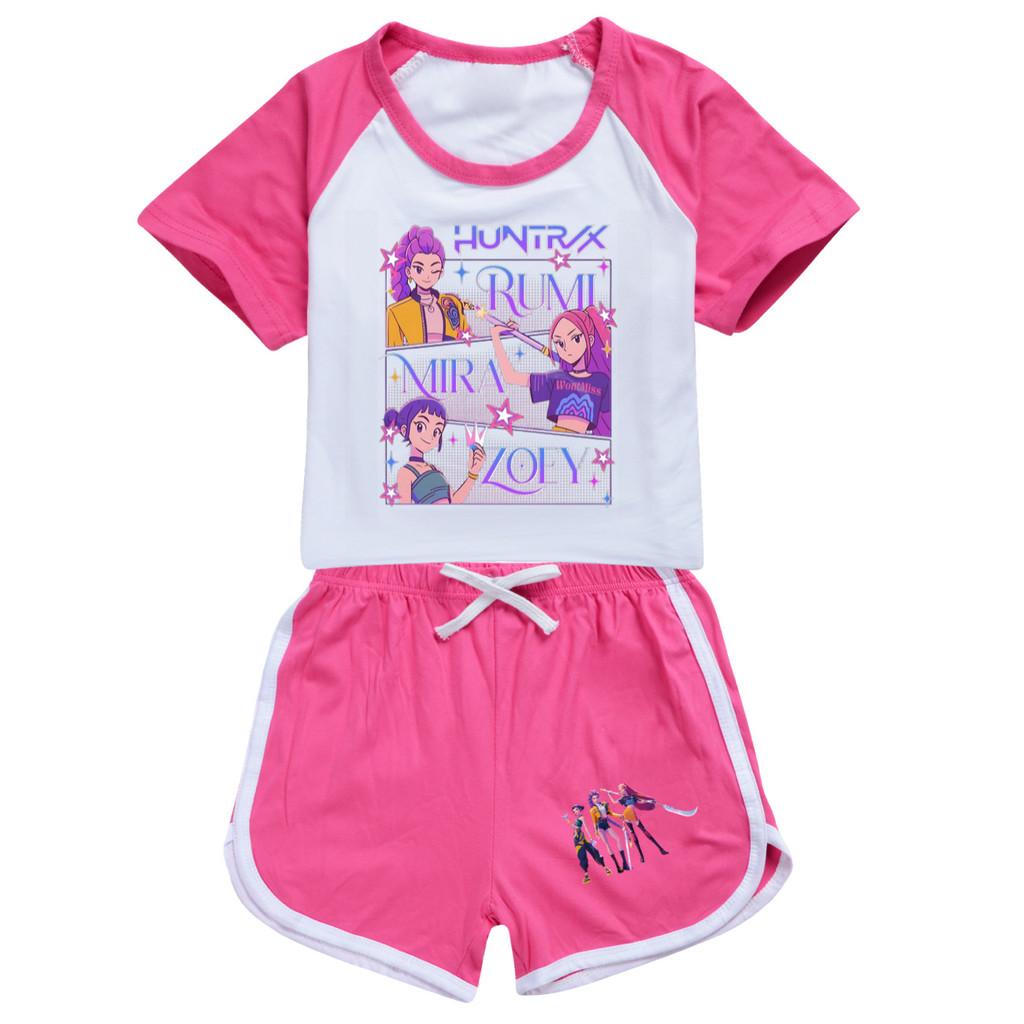 5021 Kids Girls POP Rumi Zoey Mira Print T-shirt Shorts Sport Tracksuit Clothes Set