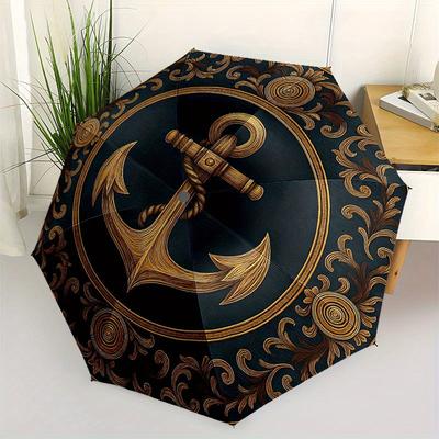 Nautical Anchor Decorative Plate - Maritime Theme Wall Art Umbrella, Portable 3-Fold Compact Umbrella for Men & Women R155