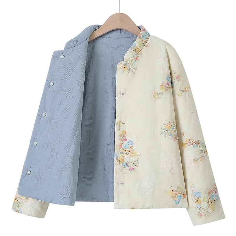 Women's Chinese Retro Style Frog Button Warm Cotton Jacket, Autumn/Winter 2025 Edition