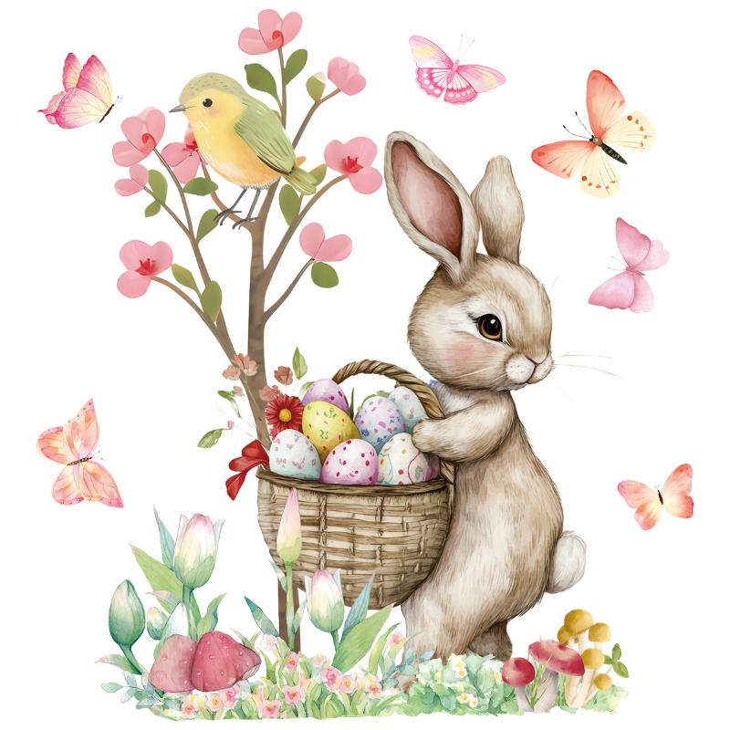 1 Sheet Cute Rabbit Colorful Egg Stickers Easter Electrostatic Patch Glass Window Decals Children'S Room Decoration