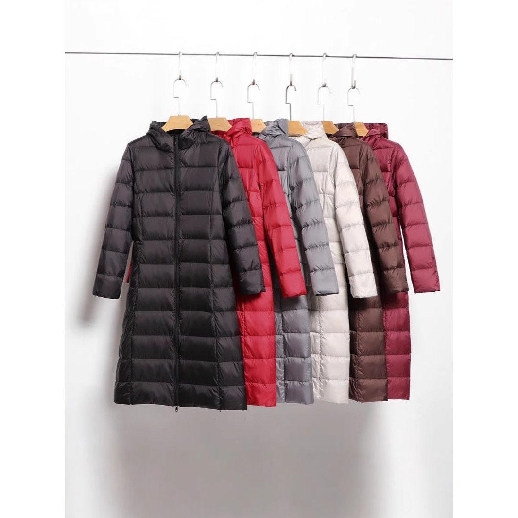 

Women Hooded Long Puffer Jackets White Duck Down Autumn Winter Ultra Lightweight Keep Warm Coats XS чорний