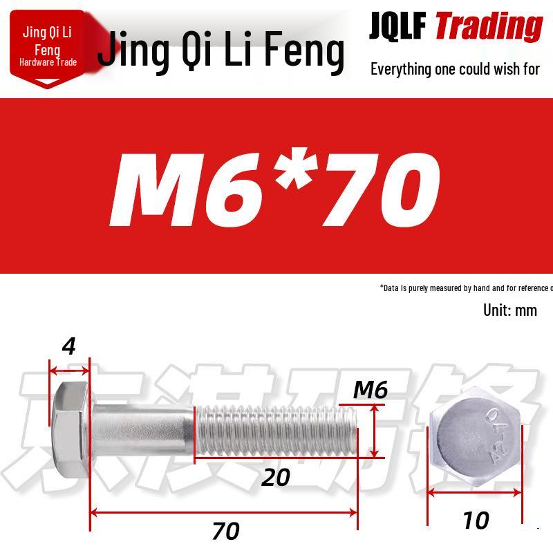 201 Stainless Steel Hex Head Bolt, Half Thread, M6-M30 Threaded Rod
