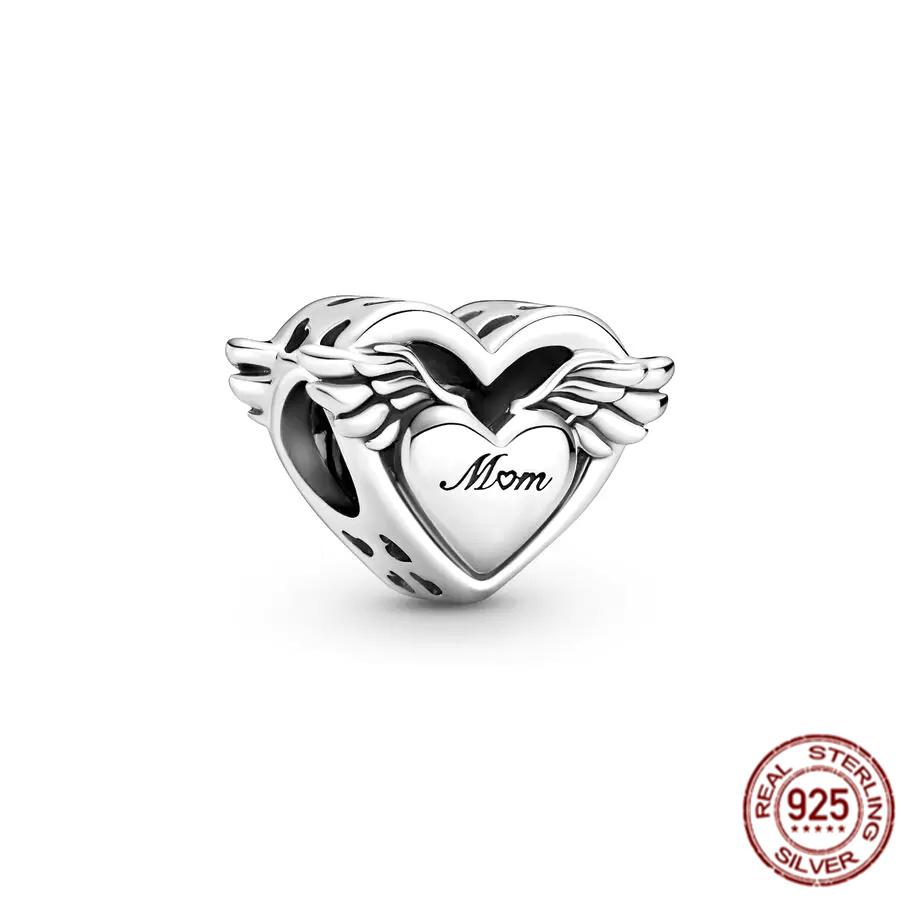 Auténtica Plata de Ley 925 Te Amo Mamá Corazón Abalorio Apto Pulsera Brazalete Dulce Moda Joyería Fina Regalo Para Mujeres