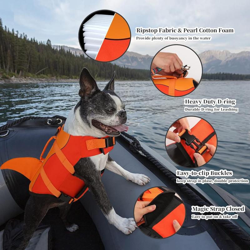 Pet Dog Life Jacket Pets Cat Dogs Life Jackets Puppy Cats Large Dogs Summer Swimming Safety Vest with Handle Rescue Clothes