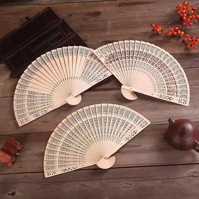 Chinese Hollow Hand Folding Fan Wood Designed Decorative Fan Art Crafts Gift  Female Dance Fan Photo Props Hand Held Fan