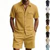 Summer Men's Solid Color Pocket Shirt, Short-sleeved Shorts, Two-piece Suit