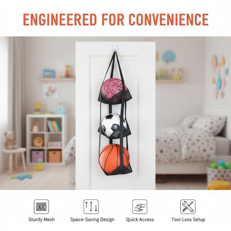 Wall Mounted Ball Storage Hanging Bag Mesh Pockets Organizer For Basketball Soccer Home Garage Sports Equipment Toys Holder