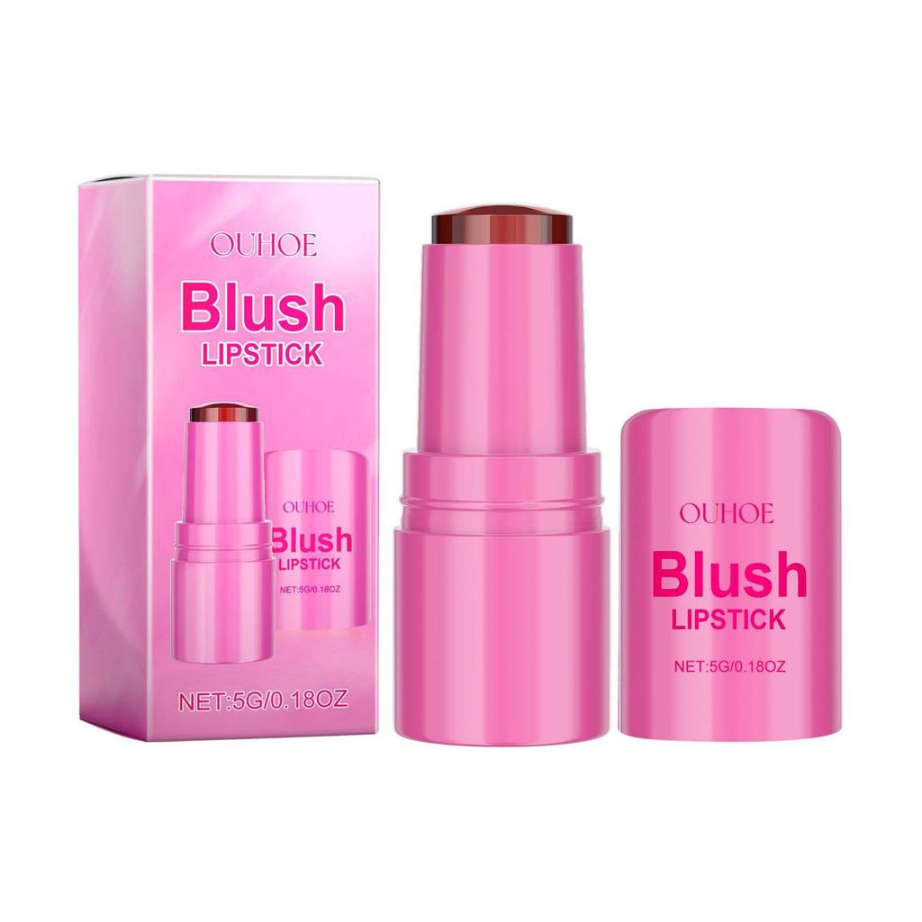 OUHOE Rose Pink Jelly Lip & Blush Stick - Refreshing, Long-Lasting Light Makeup.