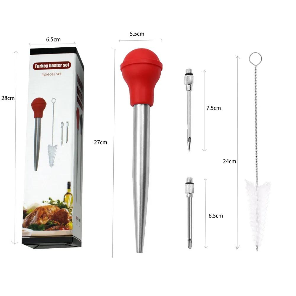 Needle Seasoning Syringe Stainless Steel Silicone Oil Suction Tube Turkey Pump With Cleaning And Sweeping Set Turkey Kitchen Tool Reusable Ya979