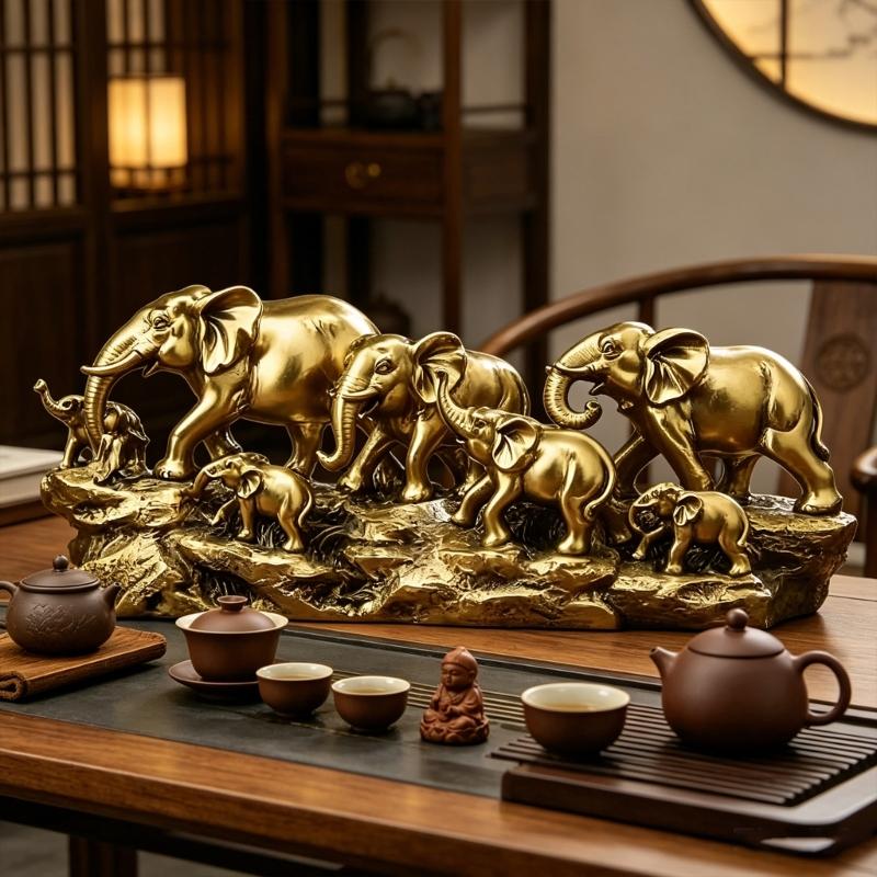 Resin Elephant Family Statues Elephant Herds With Babies Frgurines Sculpture Desktop Decoration Ornament Home Decors