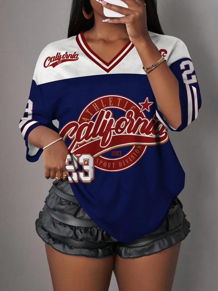 Women's Fashionable Casual V-neck Short-sleeved T-shirt, Loose, Breathable and Comfortable Sports Top