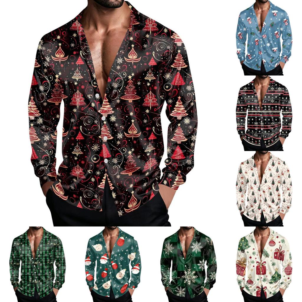 Men's Casual Shirt Jacket Loose Fit with Lapel Collar Breathable for Spring Christmas