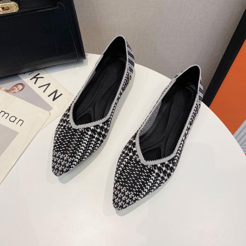 Woven shoes spring and autumn fly-woven light mouth flat bottom soft sole pointed single shoes women