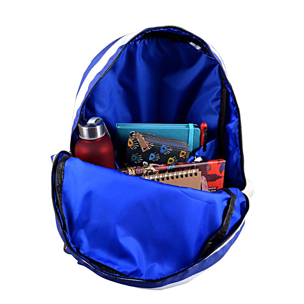 blue striped backpack