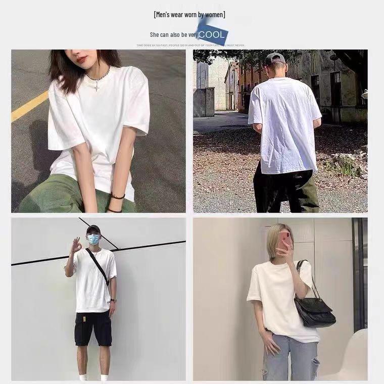 Unisex 500g Heavyweight Pure Cotton Gray-Green Short-Sleeve T-Shirt