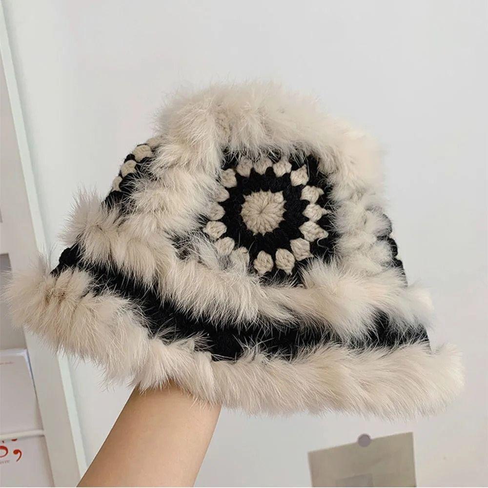 Plush Bucket Hat Cute Female Hats Portable Winter Knitted Hat Autumn/Winter