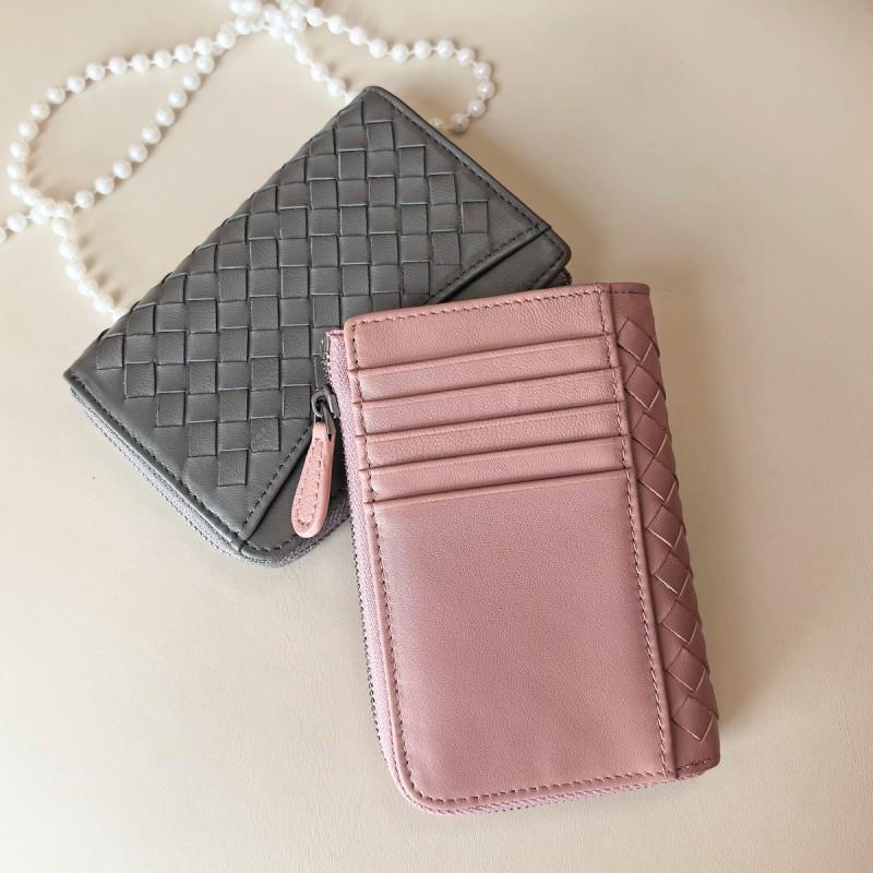 Handwoven Leather Zipper Coin Purse Key Holder Multi-Functional Card Wallet ID Case Unisex Large Capacity